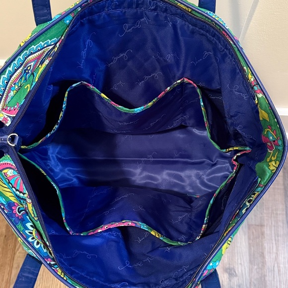 Vera Bradley Large Pleated Tote Shoulder Bag Purse Trimmed Emerald Green Paisley - Picture 3 of 9